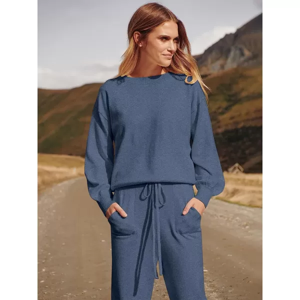 imageANRABESS Womens Two Piece Outfits Sweater Sets Long Sleeve Pullover and Drawstring Pants Lounge Sets13gery