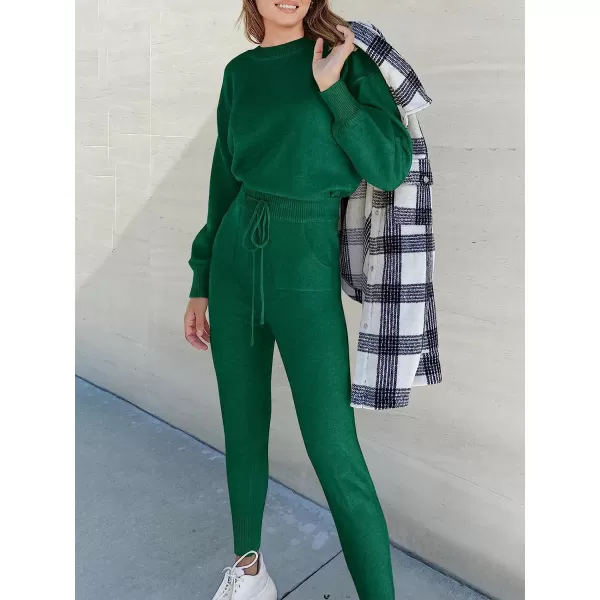 imageANRABESS Womens Two Piece Outfits Sweater Sets Long Sleeve Pullover and Drawstring Pants Lounge Sets14green
