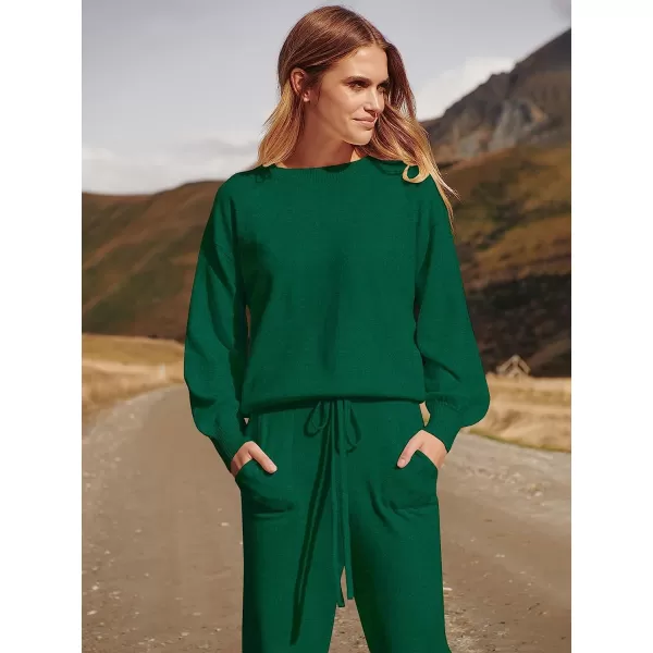 imageANRABESS Womens Two Piece Outfits Sweater Sets Long Sleeve Pullover and Drawstring Pants Lounge Sets14green