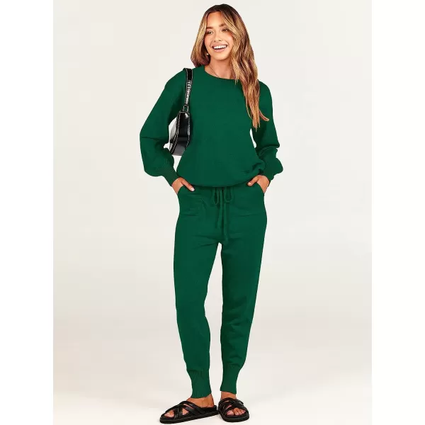 imageANRABESS Womens Two Piece Outfits Sweater Sets Long Sleeve Pullover and Drawstring Pants Lounge Sets14green