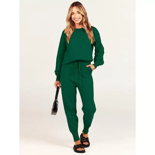 imageANRABESS Womens Two Piece Outfits Sweater Sets Long Sleeve Pullover and Drawstring Pants Lounge Sets14green