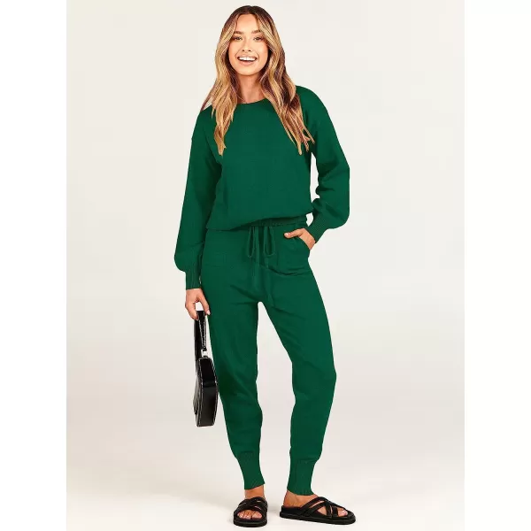 imageANRABESS Womens Two Piece Outfits Sweater Sets Long Sleeve Pullover and Drawstring Pants Lounge Sets14green