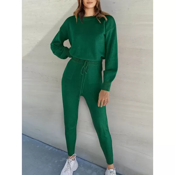 imageANRABESS Womens Two Piece Outfits Sweater Sets Long Sleeve Pullover and Drawstring Pants Lounge Sets14green