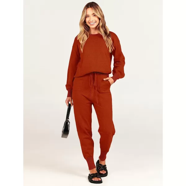 imageANRABESS Womens Two Piece Outfits Sweater Sets Long Sleeve Pullover and Drawstring Pants Lounge Sets15rusty Red2