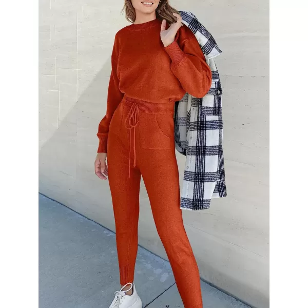 imageANRABESS Womens Two Piece Outfits Sweater Sets Long Sleeve Pullover and Drawstring Pants Lounge Sets15rusty Red2
