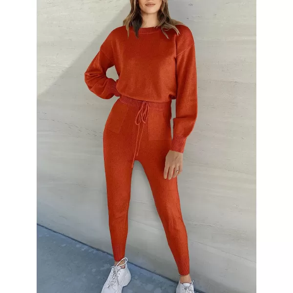 imageANRABESS Womens Two Piece Outfits Sweater Sets Long Sleeve Pullover and Drawstring Pants Lounge Sets15rusty Red2