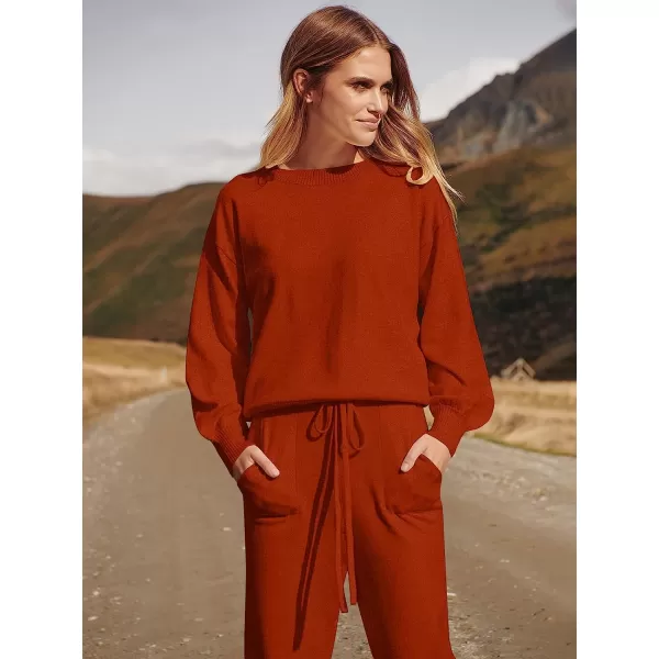 imageANRABESS Womens Two Piece Outfits Sweater Sets Long Sleeve Pullover and Drawstring Pants Lounge Sets15rusty Red2