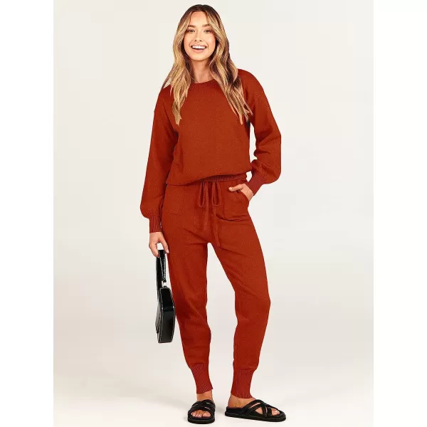 imageANRABESS Womens Two Piece Outfits Sweater Sets Long Sleeve Pullover and Drawstring Pants Lounge Sets15rusty Red2