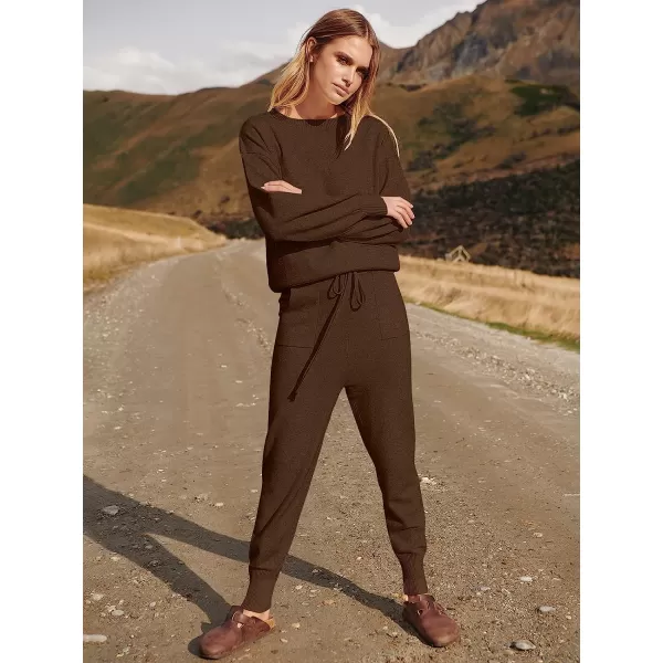 imageANRABESS Womens Two Piece Outfits Sweater Sets Long Sleeve Pullover and Drawstring Pants Lounge Sets16camel