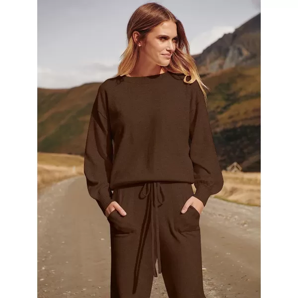 imageANRABESS Womens Two Piece Outfits Sweater Sets Long Sleeve Pullover and Drawstring Pants Lounge Sets16camel