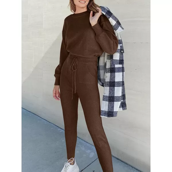 imageANRABESS Womens Two Piece Outfits Sweater Sets Long Sleeve Pullover and Drawstring Pants Lounge Sets16camel