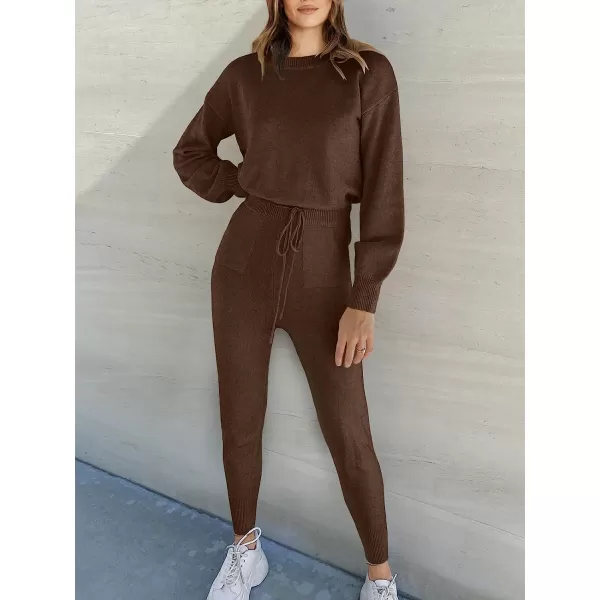 imageANRABESS Womens Two Piece Outfits Sweater Sets Long Sleeve Pullover and Drawstring Pants Lounge Sets16camel
