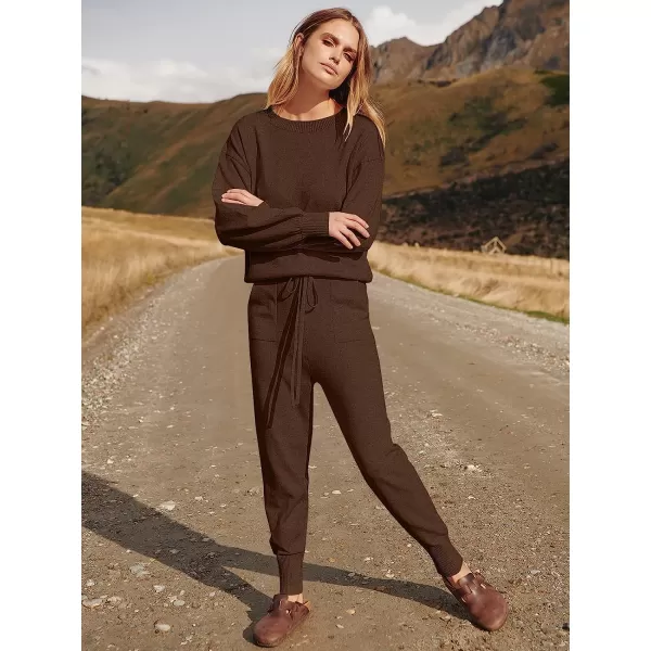 imageANRABESS Womens Two Piece Outfits Sweater Sets Long Sleeve Pullover and Drawstring Pants Lounge Sets16camel