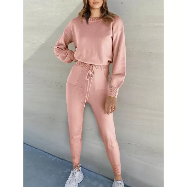 imageANRABESS Womens Two Piece Outfits Sweater Sets Long Sleeve Pullover and Drawstring Pants Lounge Sets17carmine