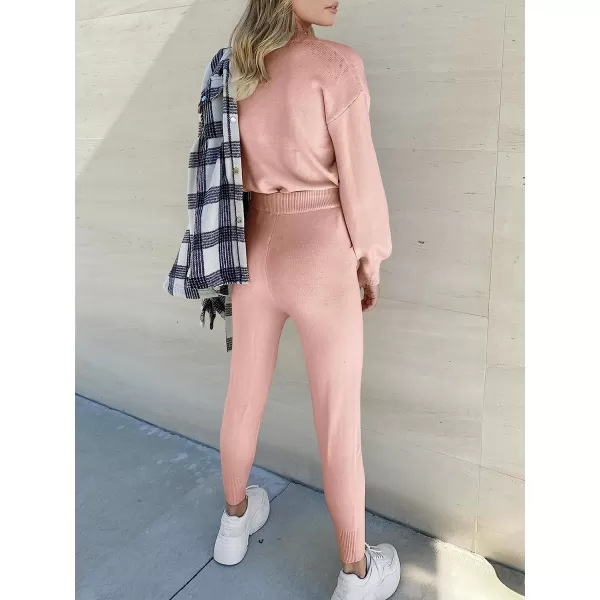 imageANRABESS Womens Two Piece Outfits Sweater Sets Long Sleeve Pullover and Drawstring Pants Lounge Sets17carmine