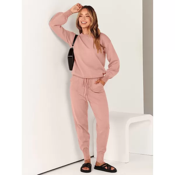 imageANRABESS Womens Two Piece Outfits Sweater Sets Long Sleeve Pullover and Drawstring Pants Lounge Sets17carmine