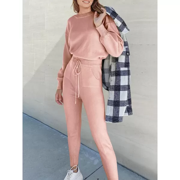 imageANRABESS Womens Two Piece Outfits Sweater Sets Long Sleeve Pullover and Drawstring Pants Lounge Sets17carmine