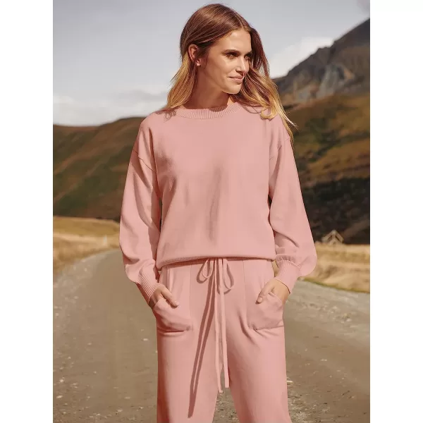 imageANRABESS Womens Two Piece Outfits Sweater Sets Long Sleeve Pullover and Drawstring Pants Lounge Sets17carmine