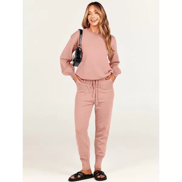 imageANRABESS Womens Two Piece Outfits Sweater Sets Long Sleeve Pullover and Drawstring Pants Lounge Sets17carmine