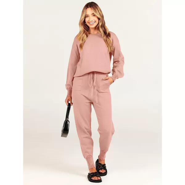 imageANRABESS Womens Two Piece Outfits Sweater Sets Long Sleeve Pullover and Drawstring Pants Lounge Sets17carmine