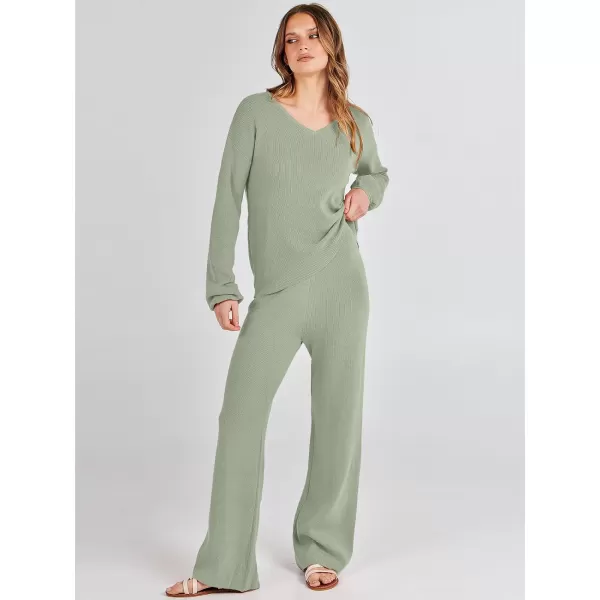 imageANRABESS Womens Two Piece Outfits Sweater Sets Long Sleeve V Neck Knit Pullover and Wide Leg Pants Lounge SetsMint Green