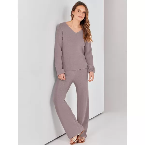 imageANRABESS Womens Two Piece Outfits Sweater Sets Long Sleeve V Neck Knit Pullover and Wide Leg Pants Lounge SetsRed Khaki