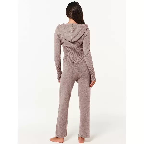 imageANRABESS Womens Two Piece Outfits Sweater Sets Zip Up Hooded Tops and High Waist Wide Leg Skinny Pants Tracksuit Lounge SetsCamel