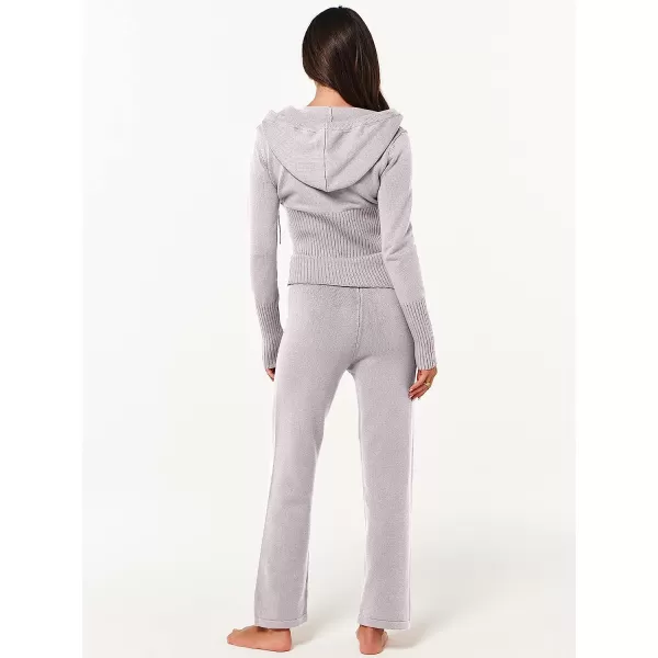 imageANRABESS Womens Two Piece Outfits Sweater Sets Zip Up Hooded Tops and High Waist Wide Leg Skinny Pants Tracksuit Lounge SetsGrey