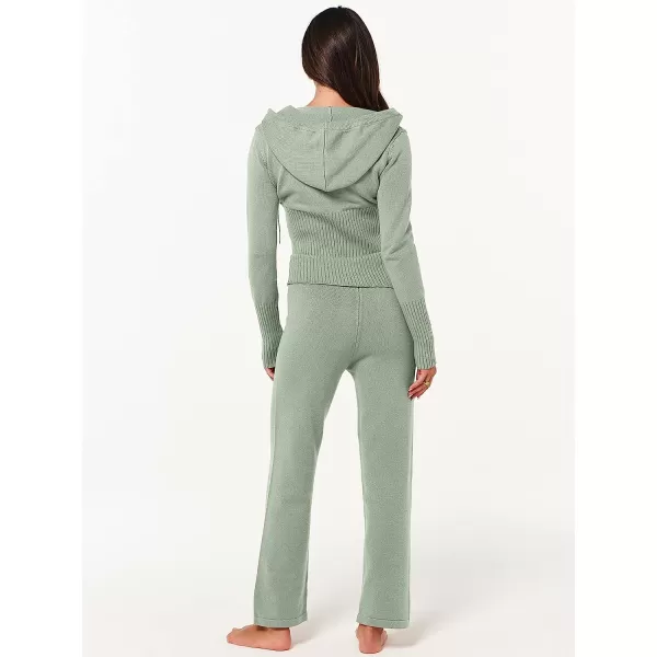 imageANRABESS Womens Two Piece Outfits Sweater Sets Zip Up Hooded Tops and High Waist Wide Leg Skinny Pants Tracksuit Lounge SetsMint Green