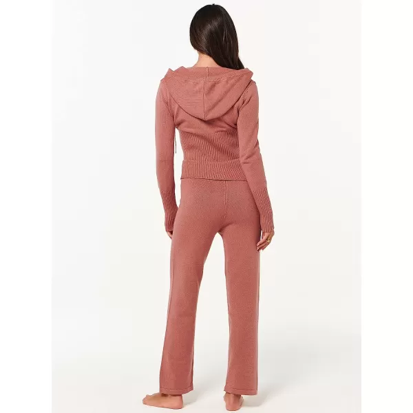 imageANRABESS Womens Two Piece Outfits Sweater Sets Zip Up Hooded Tops and High Waist Wide Leg Skinny Pants Tracksuit Lounge SetsRust