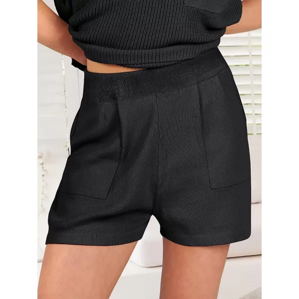 imageANRABESS Womens Two Piece Outfits Sweater Short Sets Knit Pullover Tops and Shorts Lounge Set TracksuitBlack