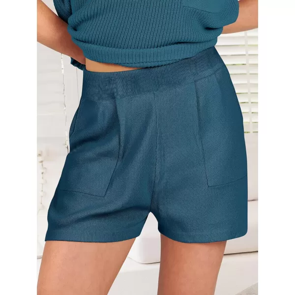 imageANRABESS Womens Two Piece Outfits Sweater Short Sets Knit Pullover Tops and Shorts Lounge Set TracksuitBlue