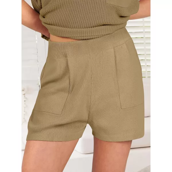 imageANRABESS Womens Two Piece Outfits Sweater Short Sets Knit Pullover Tops and Shorts Lounge Set TracksuitBrown