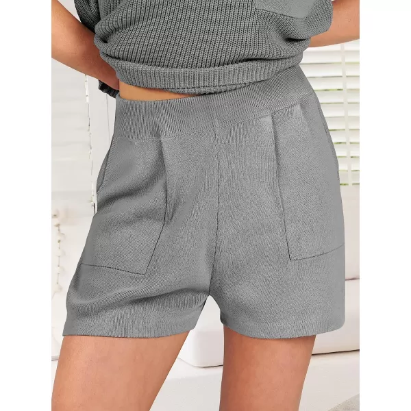 imageANRABESS Womens Two Piece Outfits Sweater Short Sets Knit Pullover Tops and Shorts Lounge Set TracksuitDark Grey