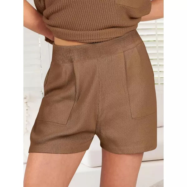 imageANRABESS Womens Two Piece Outfits Sweater Short Sets Knit Pullover Tops and Shorts Lounge Set TracksuitDeep Brown
