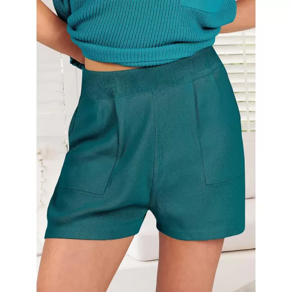 imageANRABESS Womens Two Piece Outfits Sweater Short Sets Knit Pullover Tops and Shorts Lounge Set TracksuitDeep Green