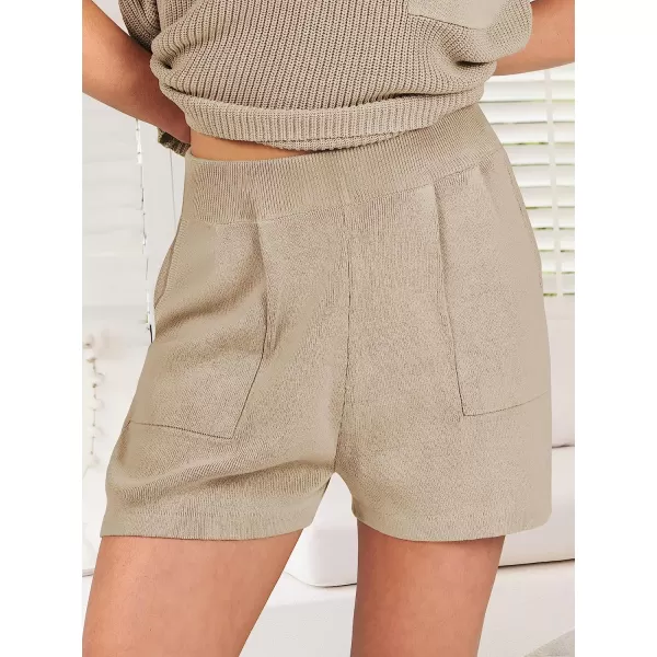 imageANRABESS Womens Two Piece Outfits Sweater Short Sets Knit Pullover Tops and Shorts Lounge Set TracksuitKhaki