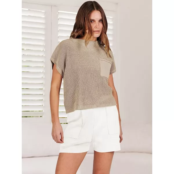 imageANRABESS Womens Two Piece Outfits Sweater Short Sets Knit Pullover Tops and Shorts Lounge Set TracksuitKhaki White