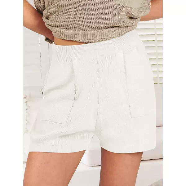 imageANRABESS Womens Two Piece Outfits Sweater Short Sets Knit Pullover Tops and Shorts Lounge Set TracksuitKhaki White