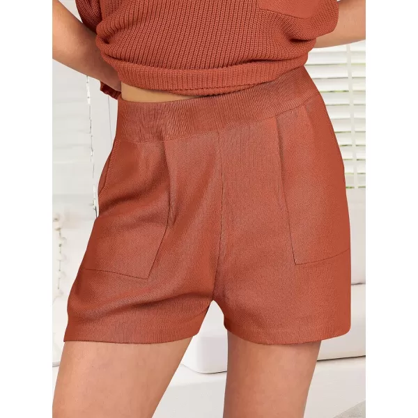 imageANRABESS Womens Two Piece Outfits Sweater Short Sets Knit Pullover Tops and Shorts Lounge Set TracksuitRust