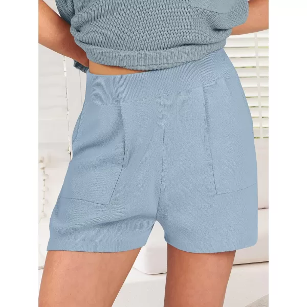 imageANRABESS Womens Two Piece Outfits Sweater Short Sets Knit Pullover Tops and Shorts Lounge Set TracksuitSky