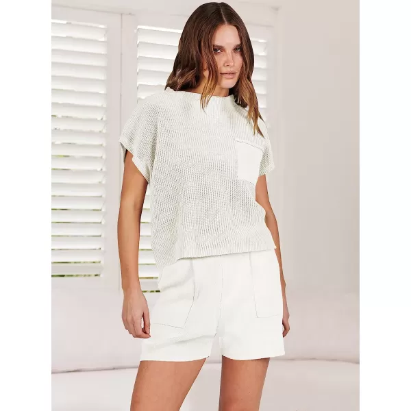 imageANRABESS Womens Two Piece Outfits Sweater Short Sets Knit Pullover Tops and Shorts Lounge Set TracksuitWhite