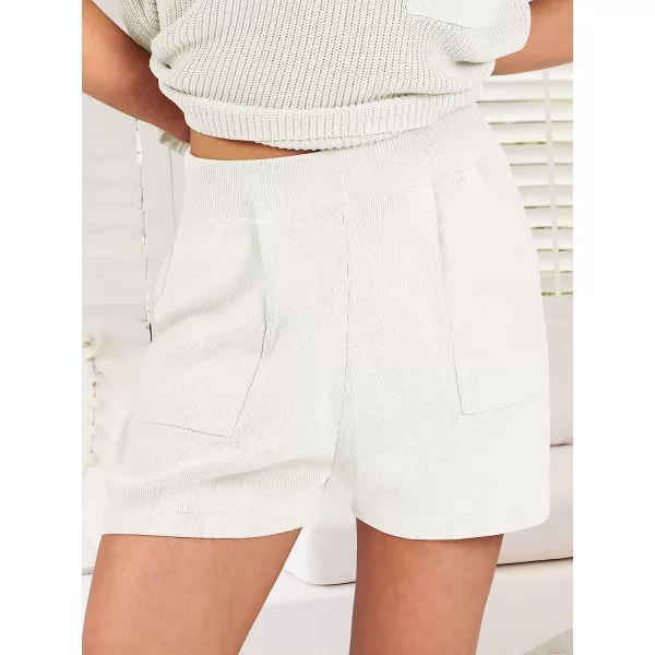 imageANRABESS Womens Two Piece Outfits Sweater Short Sets Knit Pullover Tops and Shorts Lounge Set TracksuitWhite