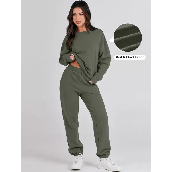 imageANRABESS Womens Two Piece Outfits Sweatsuit Lounge Matching Sets Sweatshirt Jogger Pants Sweat Set TracksuitArmy Green