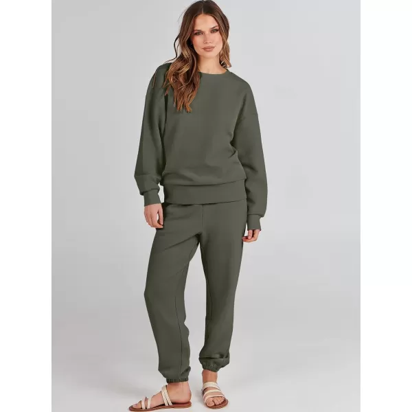 imageANRABESS Womens Two Piece Outfits Sweatsuit Lounge Matching Sets Sweatshirt Jogger Pants Sweat Set TracksuitArmy Green