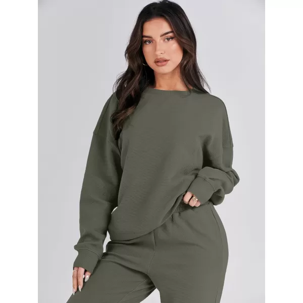 imageANRABESS Womens Two Piece Outfits Sweatsuit Lounge Matching Sets Sweatshirt Jogger Pants Sweat Set TracksuitArmy Green