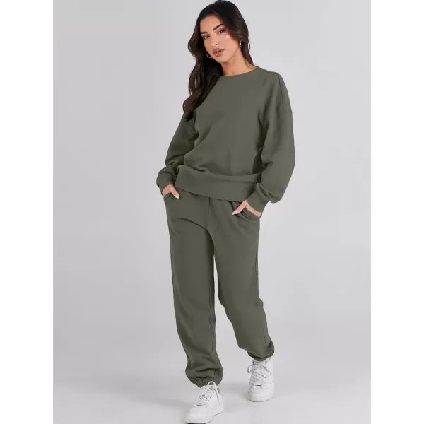 imageANRABESS Womens Two Piece Outfits Sweatsuit Lounge Matching Sets Sweatshirt Jogger Pants Sweat Set TracksuitArmy Green