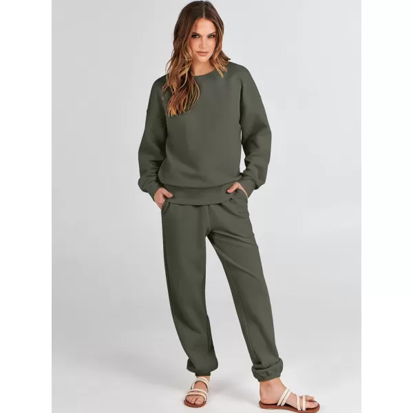 imageANRABESS Womens Two Piece Outfits Sweatsuit Lounge Matching Sets Sweatshirt Jogger Pants Sweat Set TracksuitArmy Green