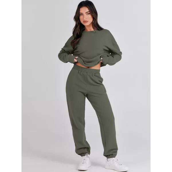 imageANRABESS Womens Two Piece Outfits Sweatsuit Lounge Matching Sets Sweatshirt Jogger Pants Sweat Set TracksuitArmy Green