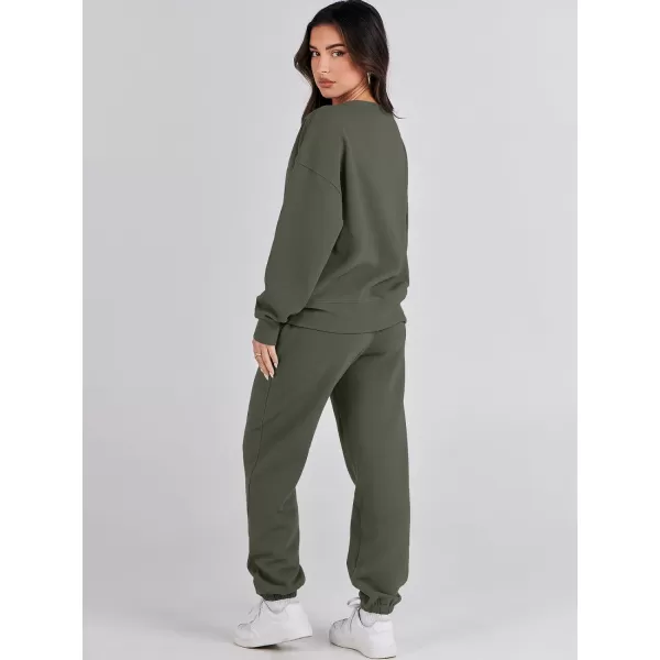 imageANRABESS Womens Two Piece Outfits Sweatsuit Lounge Matching Sets Sweatshirt Jogger Pants Sweat Set TracksuitArmy Green